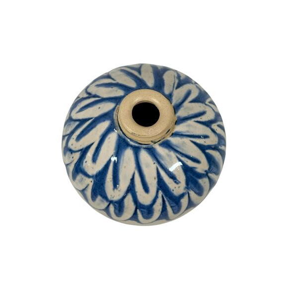 Deneen Pottery VTG Stoneware Blue Glaze Leaves Feathers Soap Dispenser Bud Vase - Picture 7 of 11